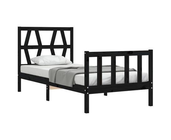 Cadru de pat cu tăblie 3ft, single, negru, lemn masiv, 4 image