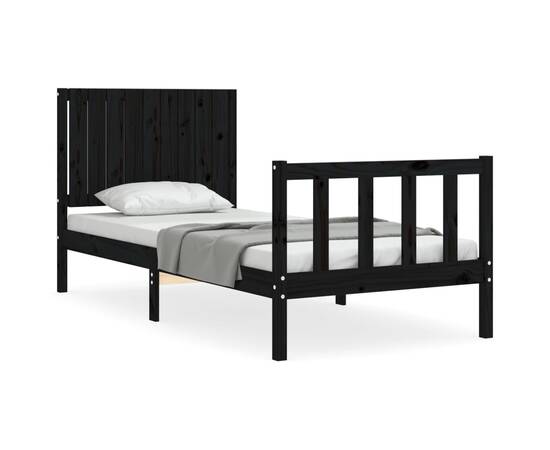 Cadru de pat cu tăblie 3ft, single, negru, lemn masiv, 2 image