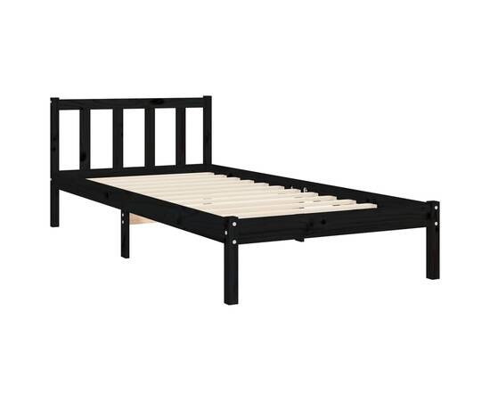 Cadru de pat cu tăblie 3ft, single, negru, lemn masiv, 9 image
