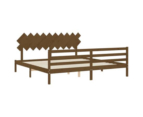 Cadru pat cu tăblie, maro miere, 200x200 cm, lemn masiv, 5 image