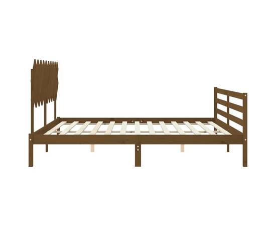Cadru pat cu tăblie, maro miere, 200x200 cm, lemn masiv, 7 image