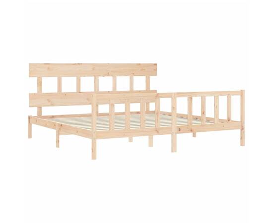 Cadru pat cu tăblie 200x200 cm, lemn masiv de pin, 5 image