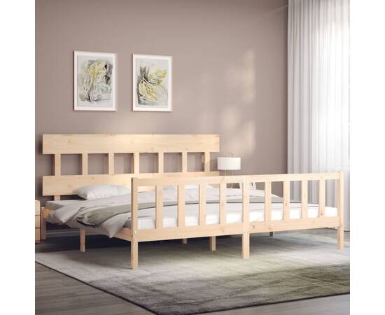 Cadru pat cu tăblie 200x200 cm, lemn masiv de pin, 3 image