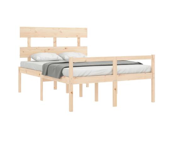 Cadru de pat cu tăblie, 140x190 cm, lemn masiv, 4 image