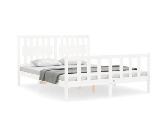 Cadru de pat cu tăblie, alb, 160x200 cm, lemn masiv, 2 image