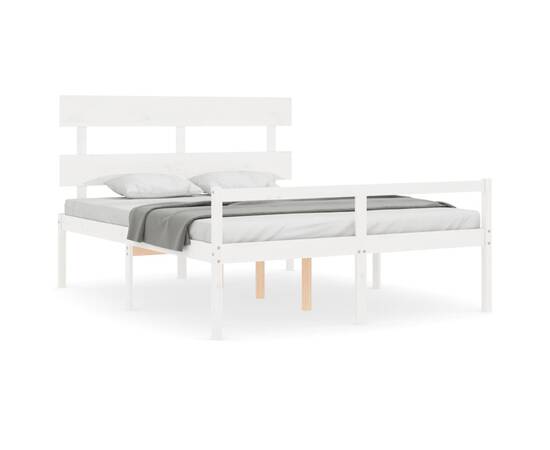 Cadru de pat cu tăblie, alb, 160x200 cm, lemn masiv, 2 image