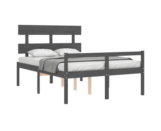 Cadru de pat cu tăblie, gri, 120x200 cm, lemn masiv, 4 image