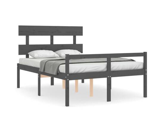 Cadru de pat cu tăblie, gri, 120x200 cm, lemn masiv, 2 image