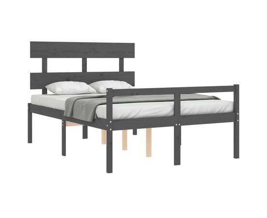 Cadru de pat cu tăblie, gri, lemn masiv, dublu 4ft6, 4 image