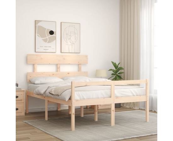 Cadru de pat cu tăblie, lemn masiv, dublu 4ft6, 3 image