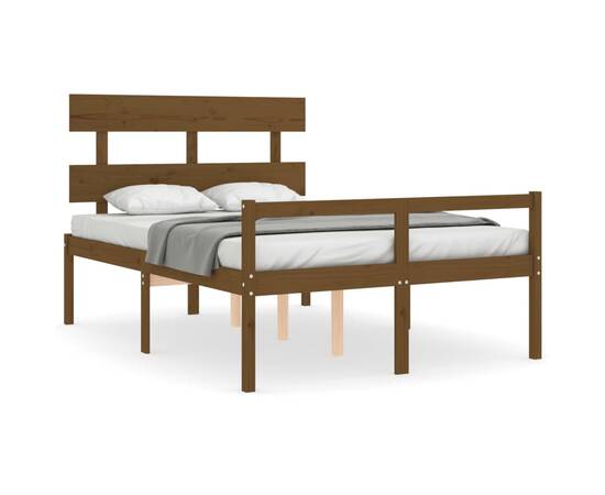 Cadru de pat cu tăblie, maro miere, lemn masiv, dublu 4ft6, 2 image