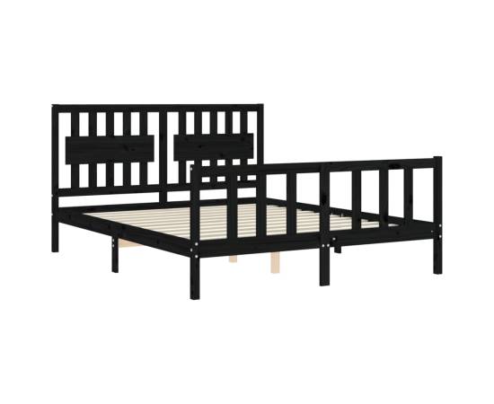 Cadru de pat cu tăblie, negru, 160x200 cm, lemn masiv, 5 image