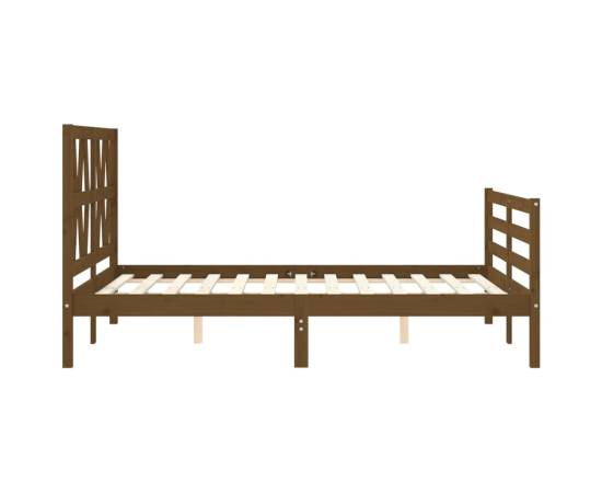 Cadru de pat cu tăblie 4ft, dublu mic, maro miere, lemn masiv, 6 image