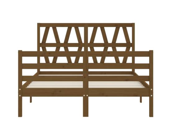 Cadru de pat cu tăblie 4ft, dublu mic, maro miere, lemn masiv, 7 image