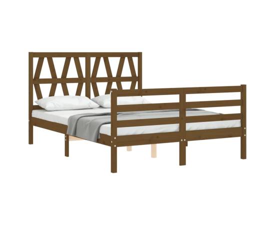 Cadru de pat cu tăblie 4ft, dublu mic, maro miere, lemn masiv, 4 image