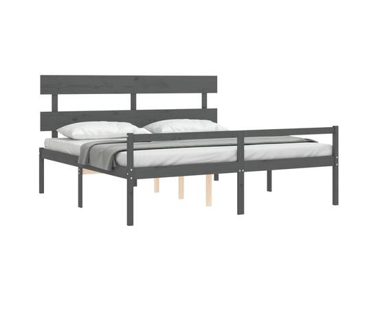 Cadru de pat cu tăblie 6ft super king, gri, lemn masiv, 4 image