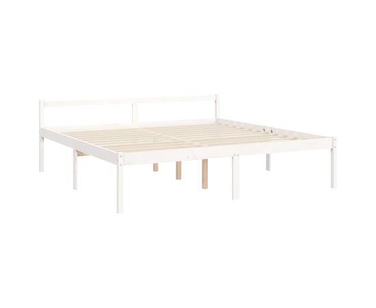 Cadru pat cu tăblie 200x200 cm, alb, lemn masiv, 9 image
