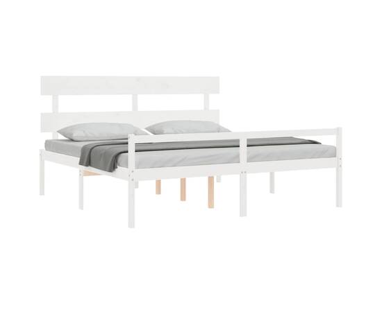 Cadru pat cu tăblie 200x200 cm, alb, lemn masiv, 4 image