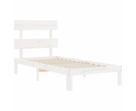 Cadru de pat cu tăblie, alb, 100x200 cm, lemn masiv, 5 image
