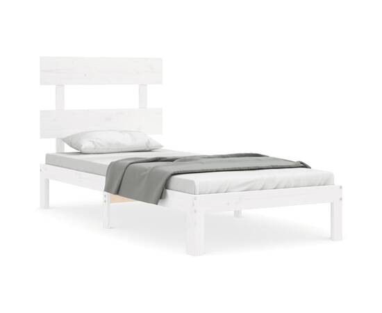 Cadru de pat cu tăblie, alb, 100x200 cm, lemn masiv, 2 image