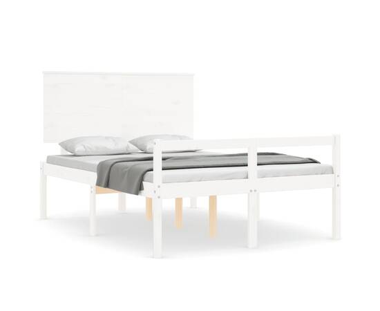 Cadru de pat cu tăblie, alb, 120x200 cm, lemn masiv, 2 image