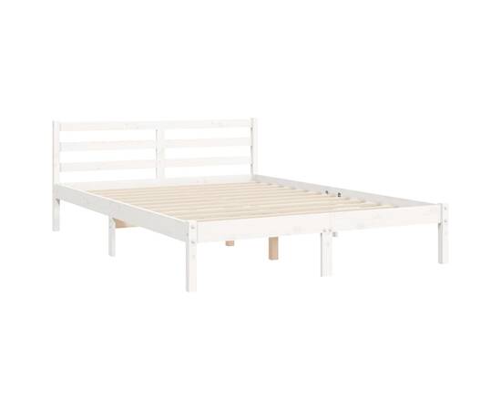 Cadru de pat cu tăblie, alb, 140x200 cm, lemn masiv, 8 image