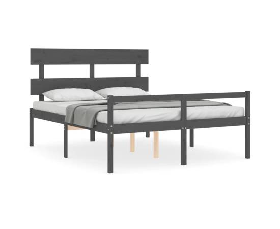 Cadru de pat cu tăblie, gri, lemn masiv, 5ft king, 2 image
