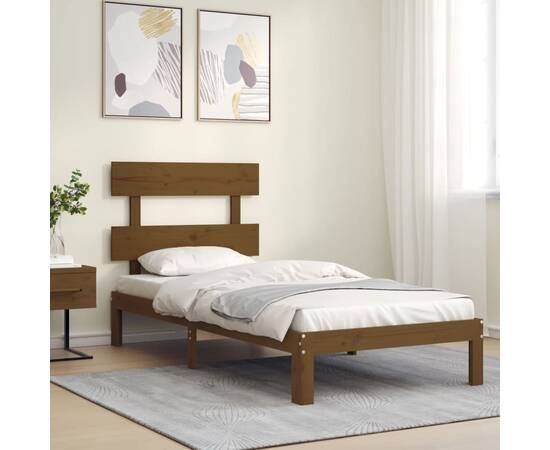 Cadru de pat cu tăblie, maro miere, 100x200 cm, lemn masiv, 3 image