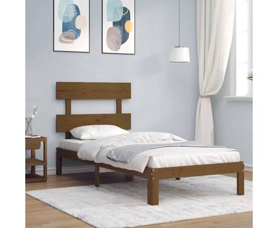 Cadru de pat cu tăblie, maro miere, 100x200 cm, lemn masiv