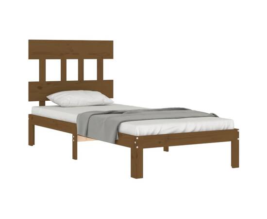 Cadru de pat cu tăblie, maro miere, 100x200 cm, lemn masiv, 4 image