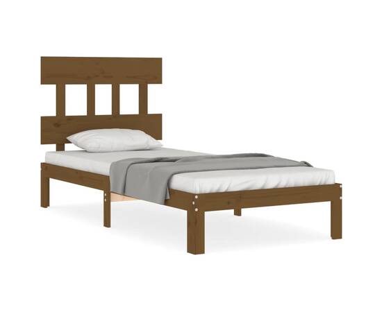Cadru de pat cu tăblie, maro miere, 100x200 cm, lemn masiv, 2 image