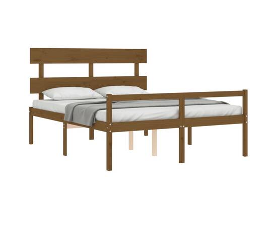 Cadru de pat cu tăblie, maro miere, lemn masiv, 5ft king, 4 image