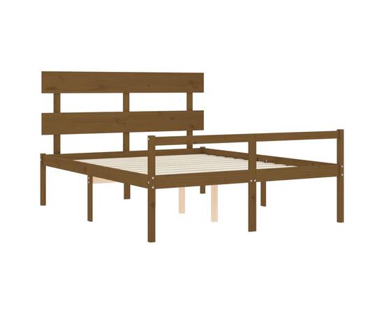 Cadru de pat cu tăblie, maro miere, lemn masiv, 5ft king, 5 image