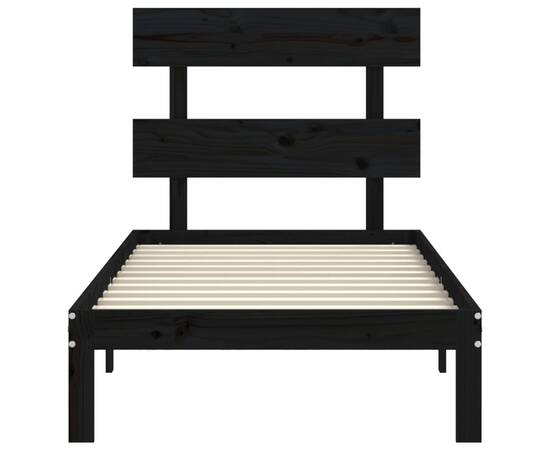 Cadru de pat cu tăblie, negru, 100x200 cm, lemn masiv, 6 image