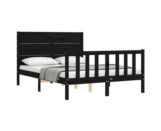 Cadru de pat cu tăblie, negru, 140x190 cm, lemn masiv, 4 image