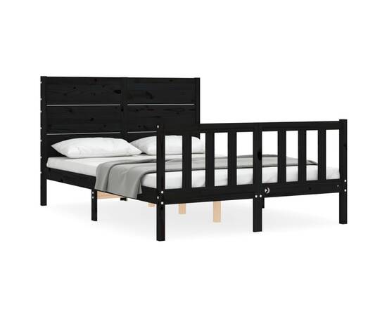 Cadru de pat cu tăblie, negru, 140x190 cm, lemn masiv, 2 image