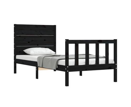 Cadru de pat cu tăblie 2ft6 small single, negru, lemn masiv, 4 image