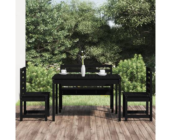 Set de masă pentru grădină, 4 piese, negru, lemn masiv de pin