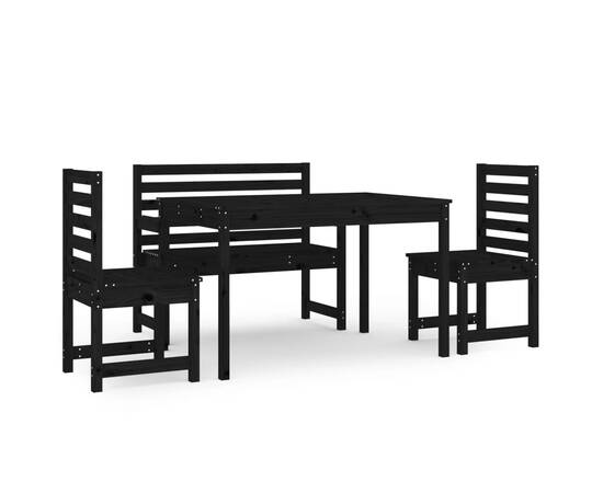 Set de masă pentru grădină, 4 piese, negru, lemn masiv de pin, 2 image