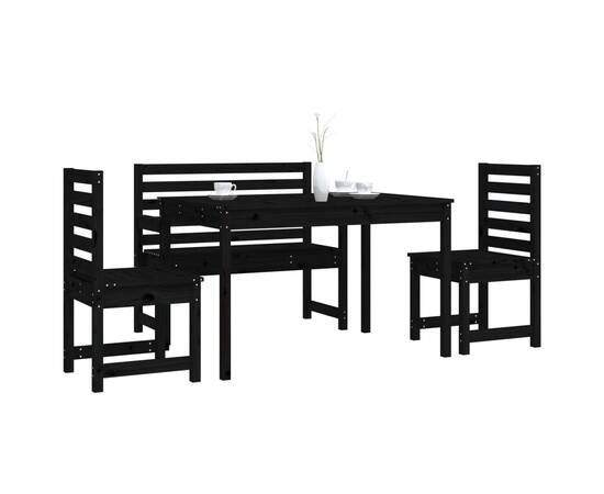 Set de masă pentru grădină, 4 piese, negru, lemn masiv de pin, 4 image