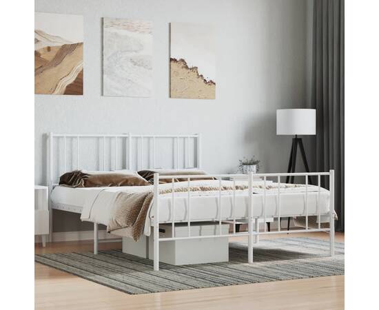 Cadru de pat metalic cu tăblie, alb, 120x200 cm