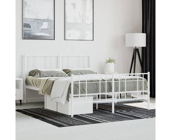 Cadru de pat metalic cu tăblie de cap/picioare, alb, 140x190 cm, 4 image
