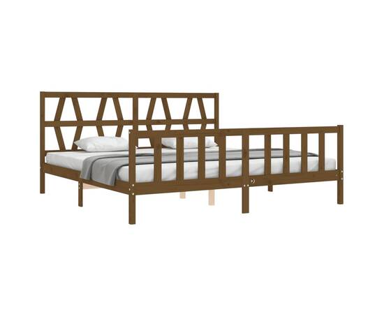 Cadru pat cu tăblie, maro miere, 200x200 cm, lemn masiv, 4 image
