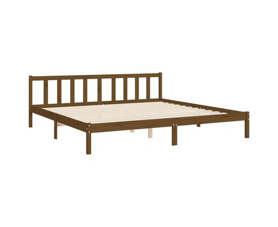 Cadru pat cu tăblie, maro miere, 200x200 cm, lemn masiv, 9 image