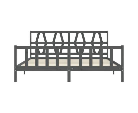 Cadru pat cu tăblie 200x200 cm, gri, lemn masiv, 6 image