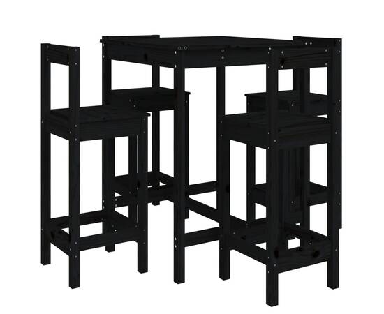 Set mobilier bar de grădină, 5 piese, negru, lemn masiv de pin, 2 image