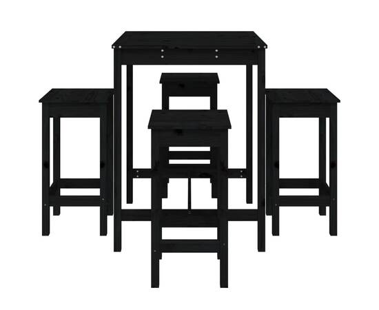 Set mobilier bar de grădină, 5 piese, negru, lemn masiv de pin, 5 image