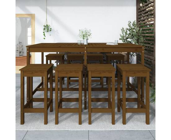 Set mobilier bar de grădină, 9 piese, maro miere lemn masiv pin, 3 image
