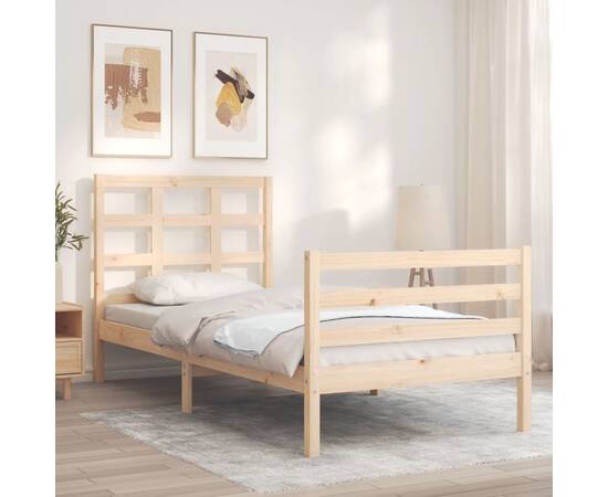 Cadru de pat cu tăblie, 100x200 cm, lemn masiv, 4 image