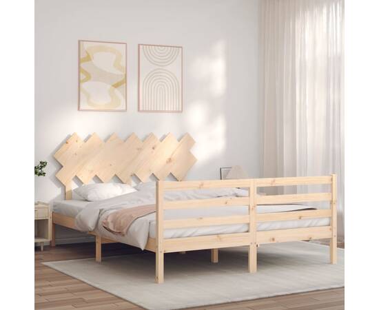 Cadru de pat cu tăblie, 140x200 cm, lemn masiv, 3 image